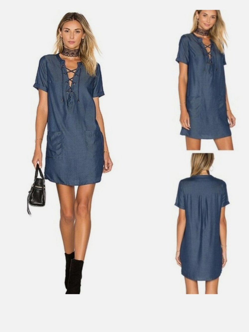 Lovers + Friends Navy Lace-Up Shift Dress